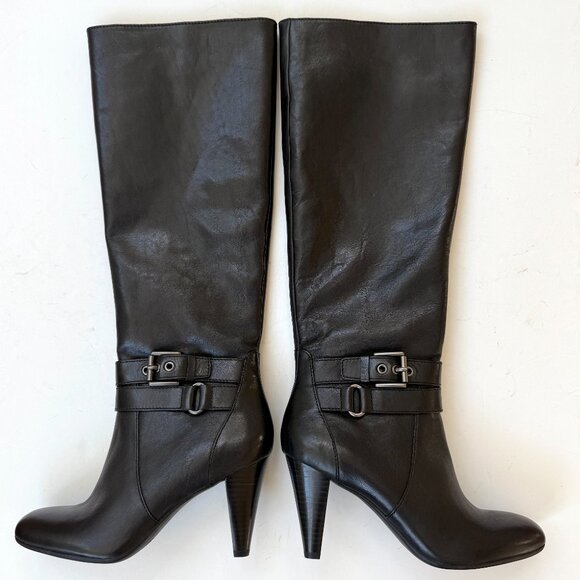 Coach Addie Leather Knee High Boots Black Heeled Side Zip Womens Size 7B - Picture 1 of 15